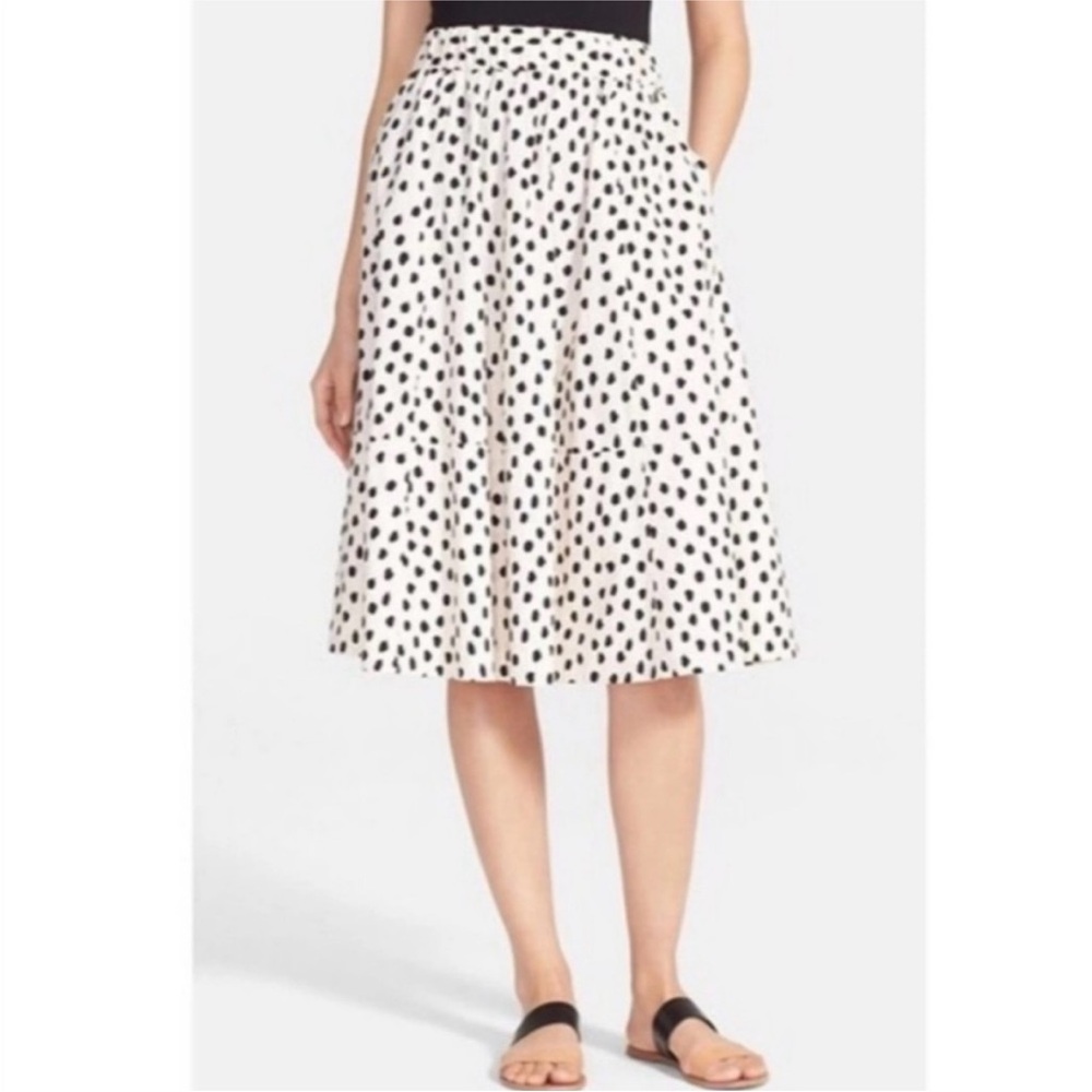 Kate Spade Leopard Dot Poplin MIDI Skirt Dalmatian Peach Pink Black 8 $175
